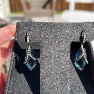 David Yurman Sterling Silver Cable Wrapped Topaz & Diamond Drop Earrings